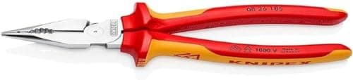 Image of KNIPEX Needle-Nose Combination Pliers Self-Service Card Chrome-Plated Insulated with Multi-Component Grips, VDE-Tested 185 mm, 08 26 185 SB
