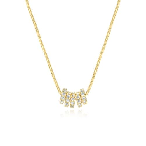 Image of DCNCLADY Gold Necklaces for Women - 14K Gold Plated Dainty CZ Beaded Pendant Box Chain Necklace Simple Gold Necklace Trendy Jewelry
