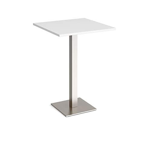 Image of Mr Office Brescia square poseur table with flat square brushed steel base 800mm, White