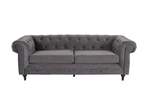 Image of Dante Furniture Chesterfield Sofa in Upholstered Grey Velvet in 2 Seater or 3 Seater Couch. (3 Seater)