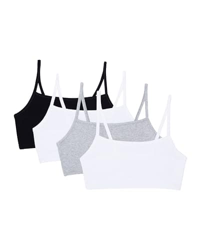 Image of Fruit of the Loom Women's Spaghetti Strap Cotton Sports Bra, Black/White/White/Heather Grey 4-Pack, 34 (Pack of 4)