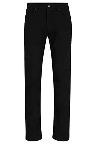 Image of HUGO Mens 708 Black Slim-fit Jeans in Comfort-Stretch Denim