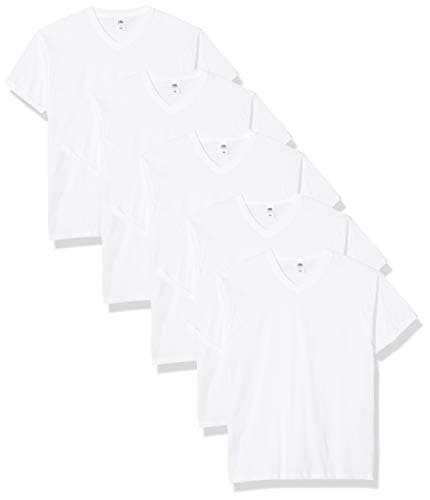 Image of Fruit of the Loom Men's Original V-Neck Tee, 5 Pack Regular Fit V-Neck Short Sleeve 5 T - Shirt, White (White 30), Large (Manufacturer Size:L)