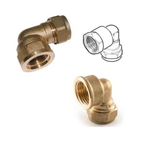 Image of Brass Compression Elbow Fitting, 22mm x 3/4 Inch Female Iron, 90 Degree, WRAS Approved, Pack of 3