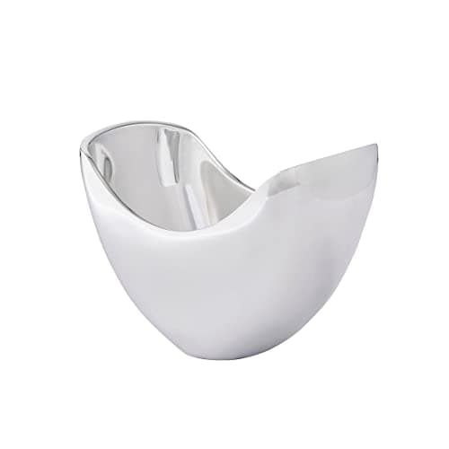 Image of Nambé 9.5" inch Arc V Shaped Salad Serving Bowl, Temperature Retaining Snack Dinner Party Bowls - 1.36 Litres Capacity, Metal Alloy Silver Polished