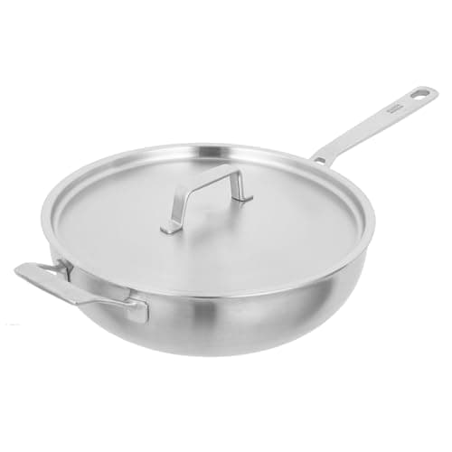 Image of Kuhn Rikon Wok 28cm 5-Ply Uncoated Stainless Steel & Aluminium Wok, Oven & Dishwasher Safe Multi-Ply Cookware with Stay-Cool Long Handle, Helper Handle & Lid, Induction Chef’s Pan - Culinary Fiveply