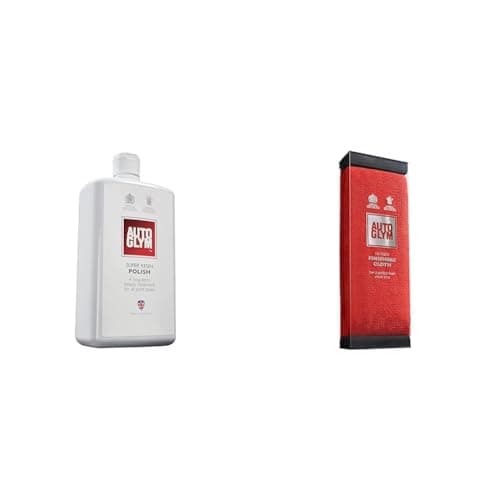 Image of Autoglym Super Resin Polish, 1L - High Performance Car Polish for Detailing and Maximum Gloss Finish & AG 560008 Hi-Tech Finishing Cloth, Red, 31.0 cm*24.0 cm*13.0 cm