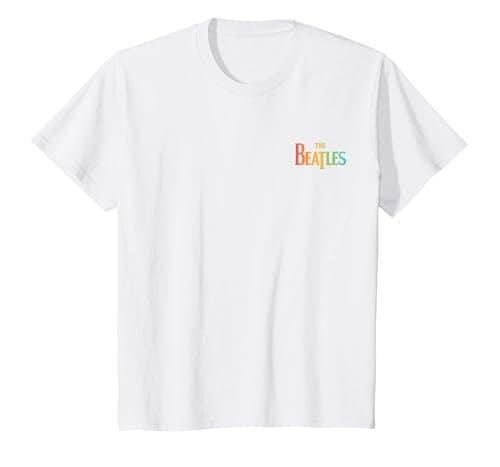 Image of The Beatles - Rainbow Song Titles Collage T-Shirt, Youth, White, Medium
