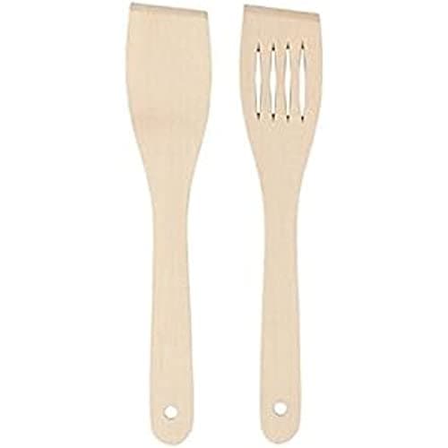 Image of Chef Aid Wooden Spatulas, Set of Two Including 30 cm Slotted Spatula and 30 cm Spatula, Ideal for Cooking and Baking and Ideal for use with Non-Stick Cookware, Beige