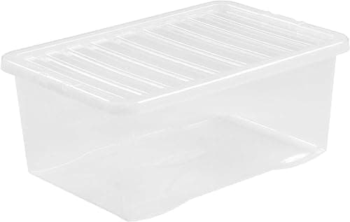 Image of Wham Clear Heavy Duty Plastic Storage Box Boxes With Lids Home Office Stackable Nestable, Set of 3 Large Storage Box With Lids, 45L Storage,? ?59 x 41.2 x 39.9