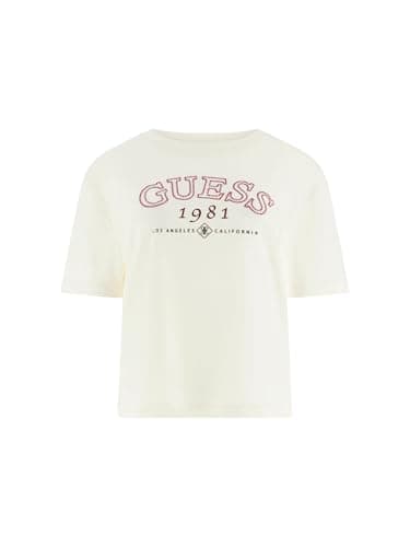 Image of Guess Womens Eco Short Sleeve Arianna Boxy T-Shirt, Pearl White, S