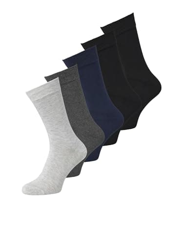 Image of JACK & JONES Men's Jacbasic Bamboo Socks Pack of 5 Noos Socks, Black/detail: black - navy blazer - dark grey blend - light grey melange, One Size