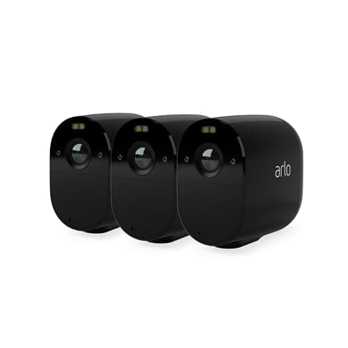 Image of Arlo Essential Security Camera Outdoor, 1080p HD, Wireless CCTV, 3 Cam Kit, No Hub Needed, Colour Night Vision, 2-Way Audio, 6-Month Battery, Free Trial of Arlo Secure Plan, Black