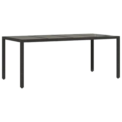 Image of vidaXL Outdoor Dining Table - Rectangular Black Poly Rattan with Tempered Glass Top for Patio, Garden, Deck, 190x90x75 cm