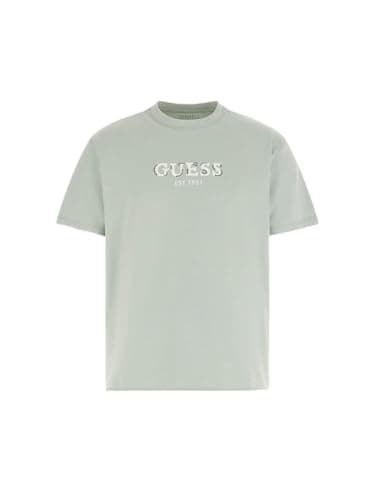 Image of Guess Men's Eco Short Sleeve Guess Logo Contrast Stitching Tee, Sweet Mint, S