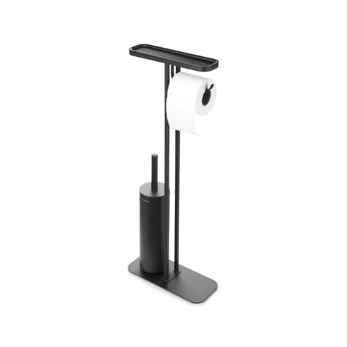 Image of Brabantia - Mindset Toilet Butler - Bathroom Shelf, Toilet Roll Holder and Hygienic Toilet Brush - Corrosion Resistant Steel - Stable and Non-Slip Base - Infinite Grey - 75.5 x 12.5 x 29 cm