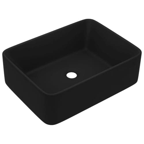 Image of 'vidaXL Luxury Ceramic Wash Basin - Matt Black Rectangular Counter-Top Sink for Aesthetic Bathrooms and Versatile Spaces - Contemporary Design with A Charming Touch