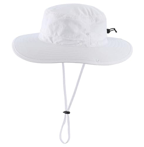Image of Decentron Outdoor Fishing Sun Hats for Men Women UPF 50+ Wide Brim Safari Hat Breathable Cowboy Hat Boonie Hats White