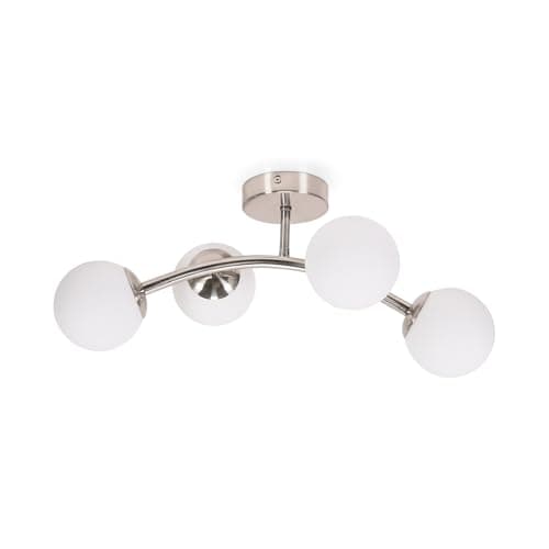 Image of ValueLights | Silver Chrome 4 Way Ceiling Light with Opal White Frosted Glass Globe Shades for Living Room Hallway Bedroom | Ceiling Lights, Home Décor & Improvement Essential | Mains Wired