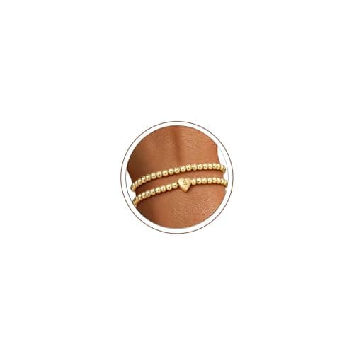 Image of M MOOHAM Gold Bracelets for Womens - Personalised Bracelets Heart Initial S Bracelet Layered Stretch Bead Bracelet Personalised Gift Birthday Gifts Women Girls Initial Gifts for Women Gold Jewellery