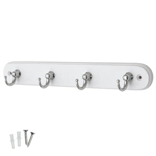 Image of Keypak 4-Hook Wall-Mounted Key Tidy, Key Holder Organiser for Entryway Hallway Living Room, Chrome Hooks on White Board