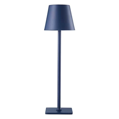 Image of Happy Homewares Tall Navy Blue Modern Rechargeable Touch Table Lamp with Metal Shade - USB-C Cable Included | 3-Step Touch Dimmer | 5200mAh Power | 3w 3000k LED