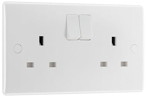 Image of BG Electrical Double Switched Power Plug Wall Socket, Double Pole, Nexus 800 Series, White Moulded, Round Edge, 13A, 822DP