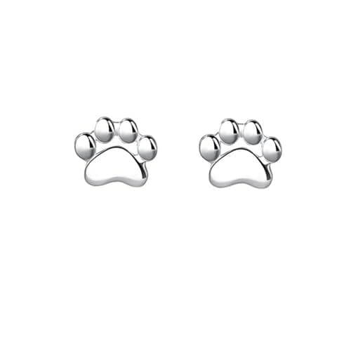 Image of Paw 925 Sterling Silver Stud Earrings for Women Girls Minimalist Cute Cat Dog Animals Paw Prints Hypoallergenic Cartilage Tragus Post Pin Birthday Summer Party Jewelry Gifts for Daughter for Pet Lover