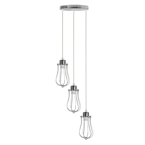 Image of LEDSone Modern 3 Way Ceiling Pendant Cluster Light Fitting Chrome Metal Cage 1m Adjustable Hanging Fixture for Dining Room, Living Room, Kitchen