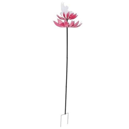Image of Ahgsup Colorful Fairy Flower Wind Spinner Iron Stake Decorative Garden Windmill for Backyard