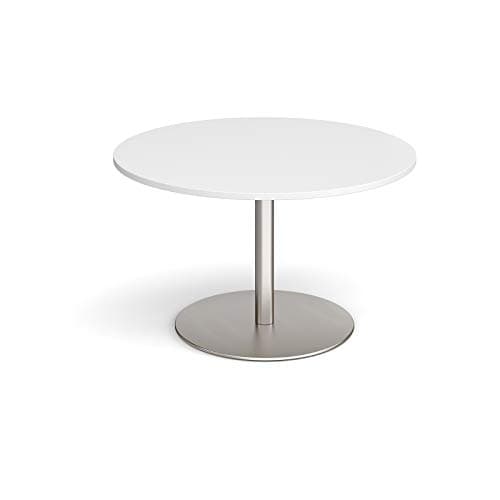 Image of Mr Office Eternal circular boardroom table - brushed steel frame, White, 1200