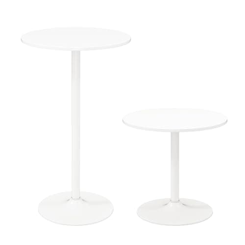 Image of TANGZON 60CM Round Bar Table Set of 1/2, 2-in-1 Height Adjustable Pub/Coffee Tables with Metal Base, Bistro Dining Furniture for Home Kitchen Cocktail, Easy Assembly (1, White)