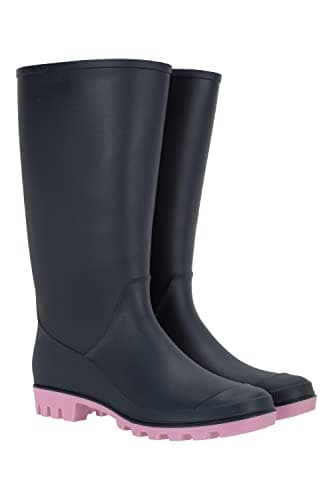 Image of Mountain Warehouse Splash Womens Wellies - Waterproof Ladies Wellington Boots, Textile Lined, Sturdy Grip - Ideal for Spring Summer, Festivals, Garden, Walking Dark Blue Adult Shoe Size 4