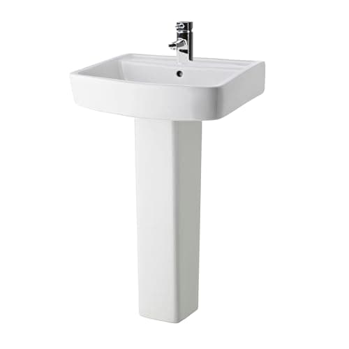 Image of Balterley 520mm Bathroom Sink, Full Pedestal Ceramic Square Bowl Bathroom Wash Basin Sink with Overflow, 1 Tap Hole, Floor Standing Basin Sinks for Cloakroom - 520 x 420 x 820mm (White)