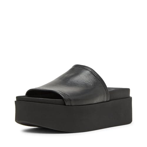 Image of Steve Madden Women's Arwen Wedge Sandal, Black Leather, 6 UK