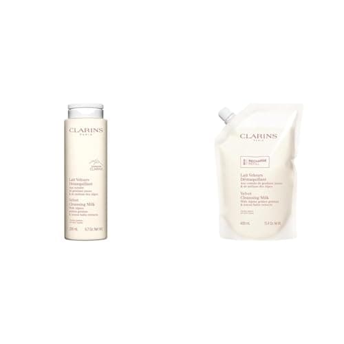 Image of Clarins Velvet Cleansing Milk 200ml + Refill 400ml | Gentle Makeup Remover & Hydrating Cleanser for Soft and Clean Skin | Ideal for Sensitive Skin