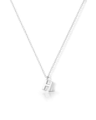 Image of HANLI Silver Initial Necklaces for Women Teen Teenage Girls – S925 Sterling Silver Letter H Initials Name Personalised Necklace Dainty Cute Trendy Girls Birthday Christmas Gifts Jewellery