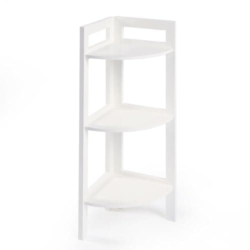 Image of OHS Corner Shelves 3 Tier Shelving Unit, Free Standing Triangular Shelf Floor Storage Unit for Living Room Bedroom Kitchen or Office Storage Organizer, White - 65 x 23 x 23cm