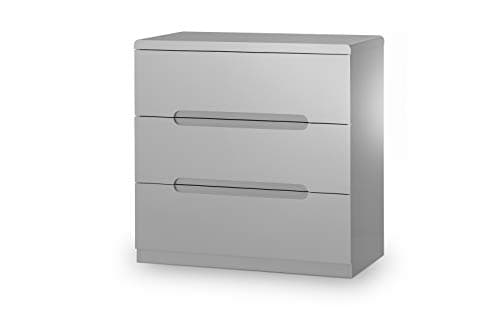 Image of Julian Bowen Manhattan 3 Drawer Chest - Grey High Gloss - Stylish and Practical Bedroom Storage