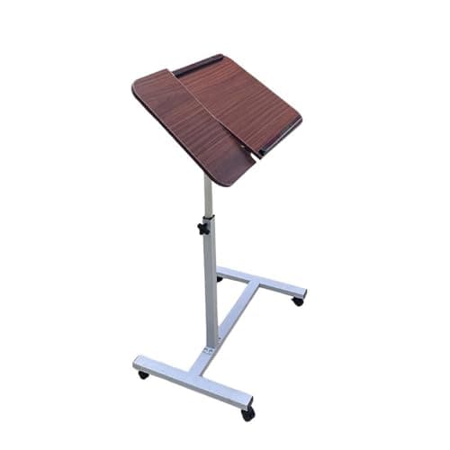 Image of Zanbeel Adjustable Laptop Desk – Height Adjustable Overbed Table with Pneumatic Lift, Split Top Tilting Tray and Wheels, Portable Bedside Cart (Dark Brown(Manual Adjustment))