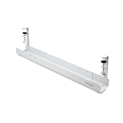 Image of StarTech.com Under Desk Cable Management Tray, Length Adjustable, Clamp-On Installation, No Drilling Required, White