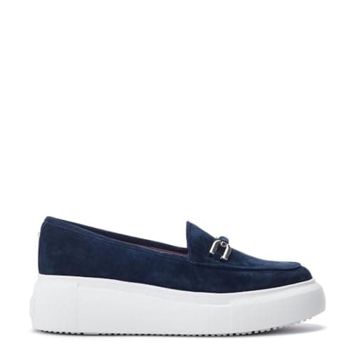 Image of Moda in Pelle Women's Chamomile Navy Suede Wedge Heeled Loafers 6