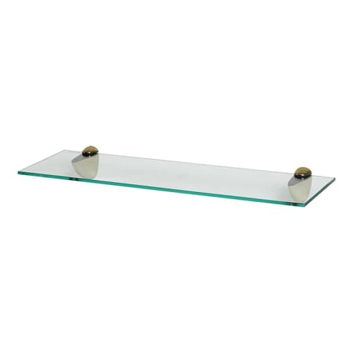 Image of Harbour Housewares Floating Glass Bathroom Shelf - 60cm - Clear/Gold - 1x Wall-Mounted Kitchen Bedroom Shower Room Décor Caddy Towel Storage Organiser Shelving Rack with Brackets