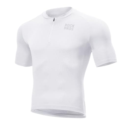 Image of ROCKBROS Men's Cycling Jersey, Short Sleeves Summer Biking Tops Quick Dry Breathable Mountain Bike MTB Jersey 1/4 Zip Shirt Racing Bicycle Running and Hiking XL White