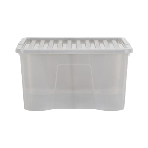 Image of Wham Crystal 60 Liter Storage, Heavy Duty Plastic Storage Box With Lids Home Office Stackable Nestable, Large Storage Boxes With Lids 60 x 40 x 33 cm - Tint Grey (Pack of 5)