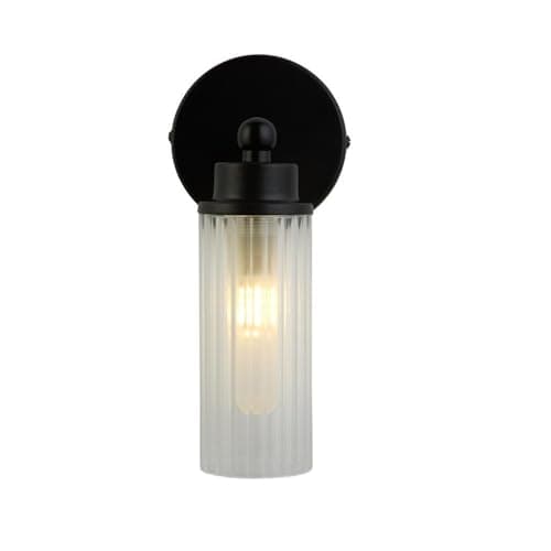 Image of Britalia Matt Black Ribbed Glass Bathroom Vintage Single Lamp Wall Light - 22cm Length - 1 x G9 Capsule Light Bulb Required (Not Included) | Suitable for Smart or LED Lamps