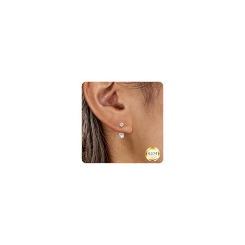 Image of Dochais Sterling Silver & 14K Gold Stud Earrings with 5A Cubic Zirconia - Maple Leaf, Triple Diamond & Double Diamond Designs - Hypoallergenic - Perfect for Any Occasion