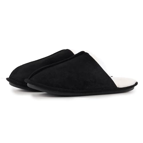 Image of London Shoe Co Mens Slip On Faux Suede Slippers with Luxury Faux Fur Lining - Ideal Xmas Gift (Luxury Black, UK10/11)