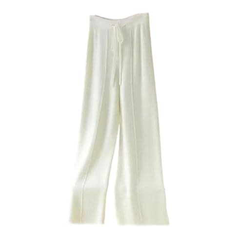 Image of Women Merino Wool Knit Pants, Korean Style Warm Wide Leg Trousers Cream