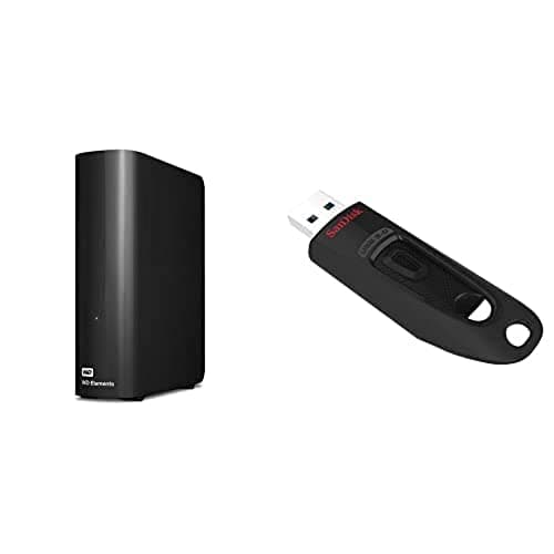 Image of WD Elements 20TB Desktop USB 3.0 External Hard Drive with the SanDisk Ultra 256GB USB 3.0 Flash Drive